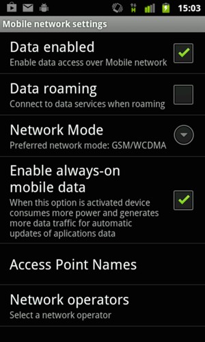 Select  Network Mode or Choose network type