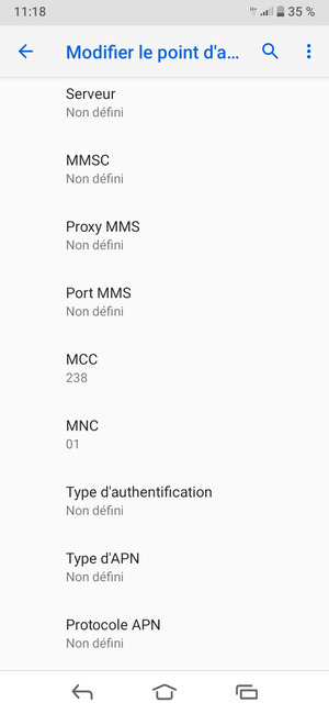 Faites défiler vers le bas et saisissez les informations Internet
