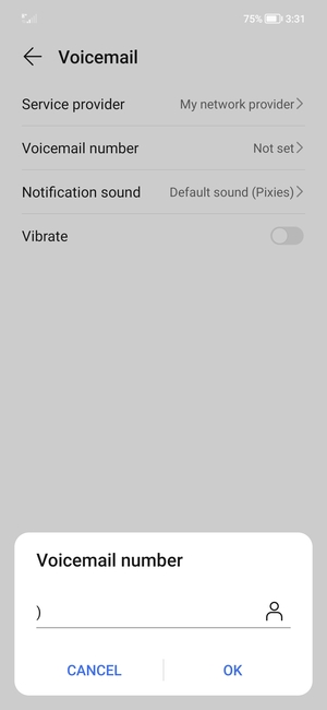 Enter the Voicemail number and select OK