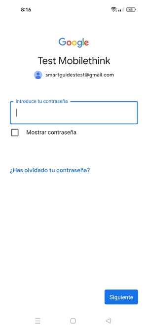 Introduzca su contraseña y seleccione Siguiente