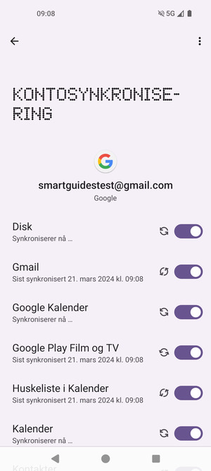 Din informasjon blir synkronisert