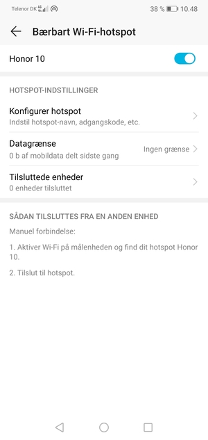 Din telefon er nu sat op til brug som modem