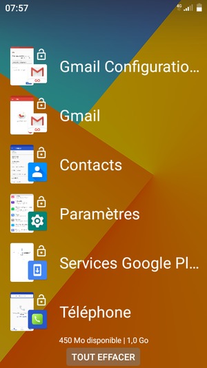 Sélectionnez TOUT EFFACER pour fermer toutes les applications en cours d'exécution