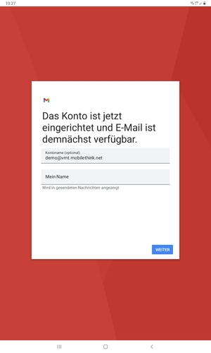 Geben Sie Ihrem Konto einen Namen und geben Sie Ihren Namen ein. Wählen Sie WEITER