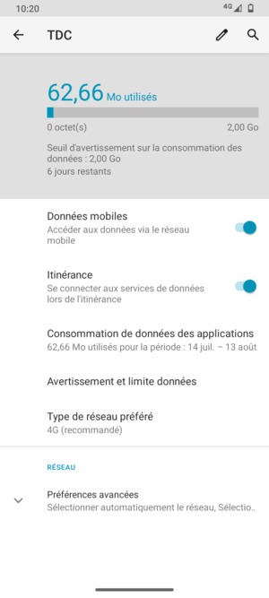 Activer ou désactiver Itinérance