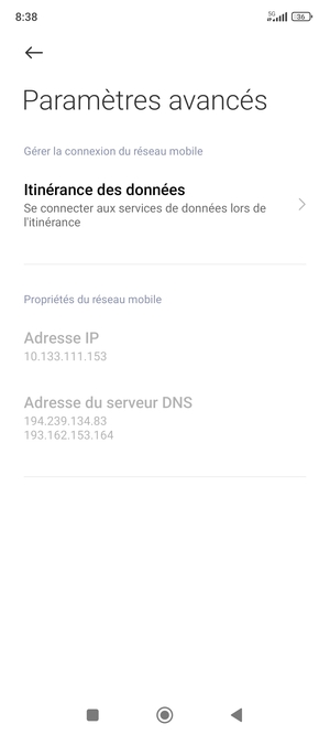 Sélectionnez Itinérance des données