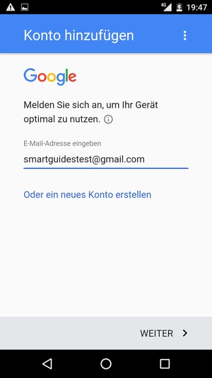 Geben Sie Ihre Gmail Adresse ein und wählen Sie WEITER