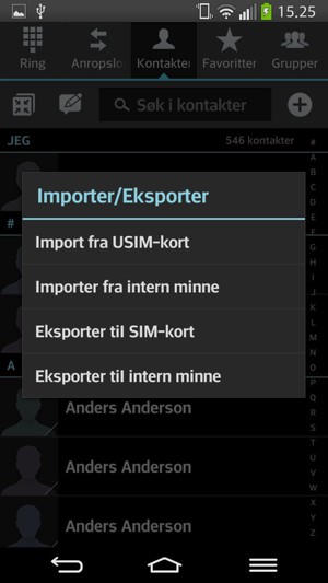 Velg Import fra USIM-kort