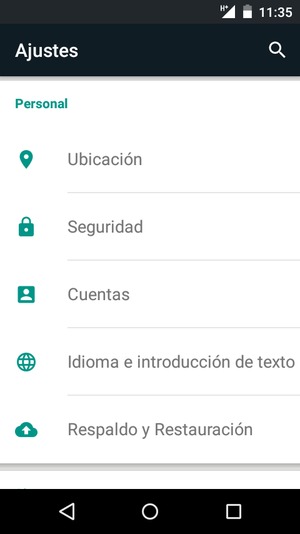 Desplácese y seleccione Seguridad