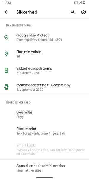 For at aktivere din skærmlås, gå til menuen Sikkerhed og vælg Skærmlås