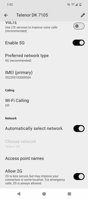 Scroll to and select Access point names