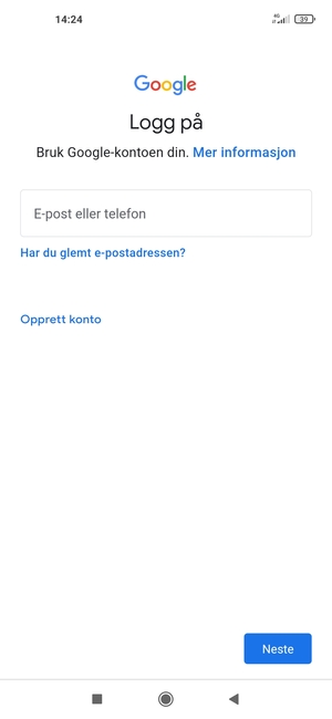 Skriv inn din Gmail-adresse og velg Neste