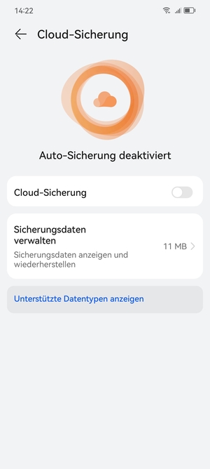 Schalten Sie Cloud-Sicherung ein