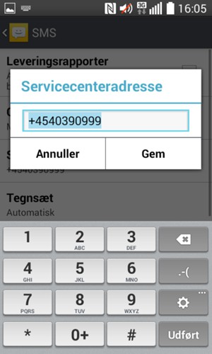 Indtast Servicecenteradresse nummeret og vælg Gem