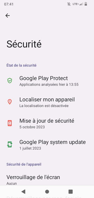 Sélectionnez Verrouillage de l'écran