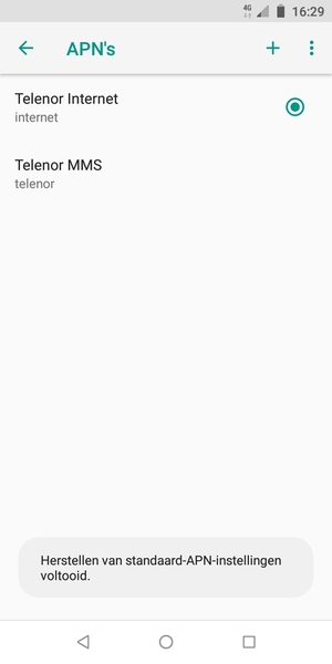 Uw telefoon wordt teruggezet naar standaard internet- en mms-instellingen