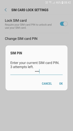 Enter your Current SIM card PIN and select OK