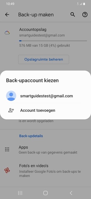 Selecteer uw back-up-account