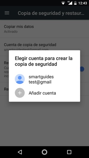 Seleccione su cuenta de copia de seguridad