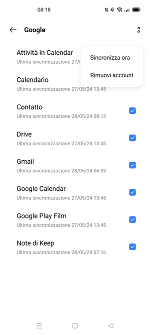 Seleziona Sincronizza ora