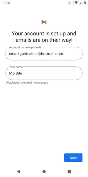 Give your account a name and enter your name. Select Next