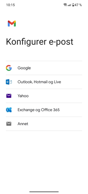 Velg Exchange og Office 365