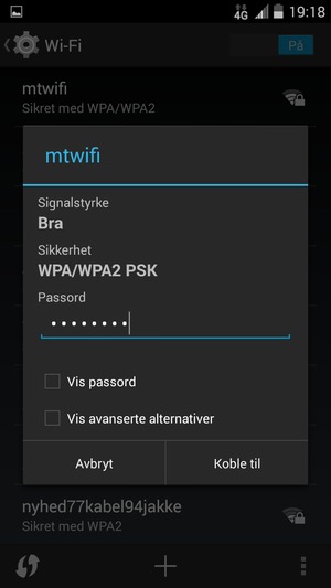 Skriv inn Wi-Fi-passord og velg Koble til