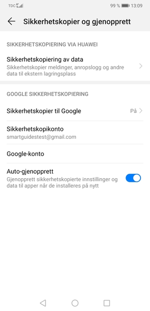 Velg Sikkerhetskopikonto