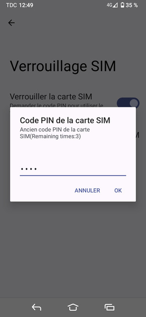 Saisissez votre Ancien code PIN de la carte SIM et sélectionnez OK