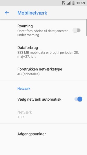 Slå Vælg netværk automatisk fra