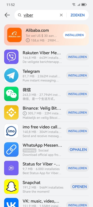 Selecteer de app