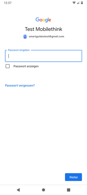 Geben Sie Ihre Passwort ein und wählen Sie Weiter