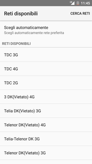 Seleziona un operatore di rete dall'elenco