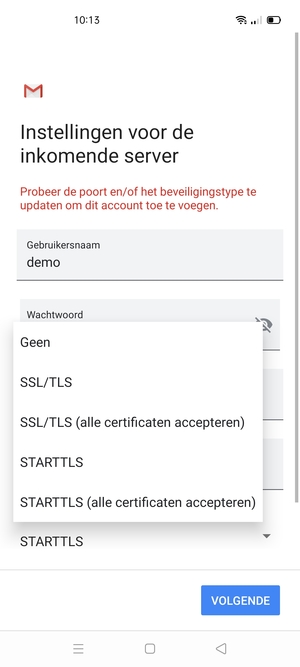Selecteer Geen en VOLGENDE