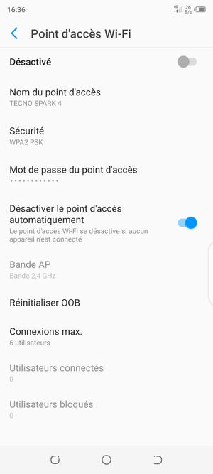 Sélectionnez Mot de passe du point d'accès