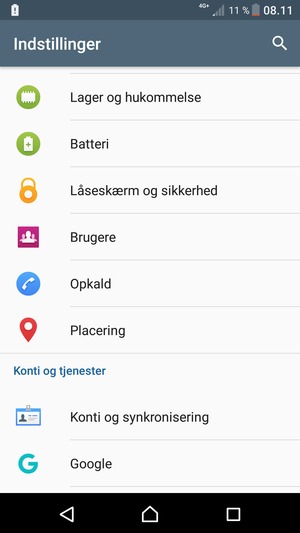 Scroll til og vælg Låseskærm og sikkerhed
