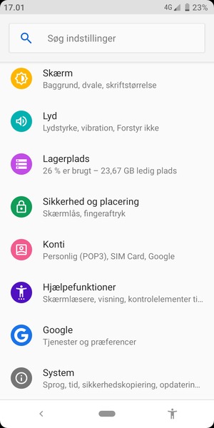 Vend tilbage til menuen Indstillinger og vælg Konti