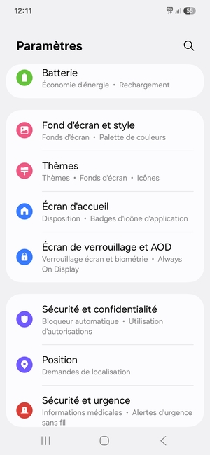 Pour activer votre écran de verrouillage, allez dans le menu Paramètres et sélectionnez Écran de verrouillage et AOD