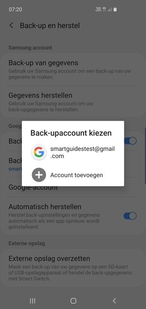 Selecteer uw back-up-account