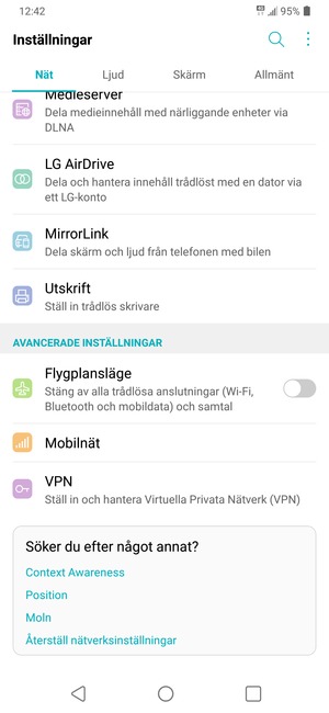 Scrolla till och välj Mobilnät