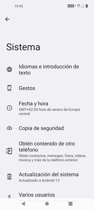 Seleccione Actualización del sistema