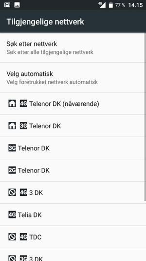 Velg en nettverksoperatør fra listen