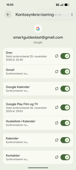 Dine oplysninger vil blive synkroniseret