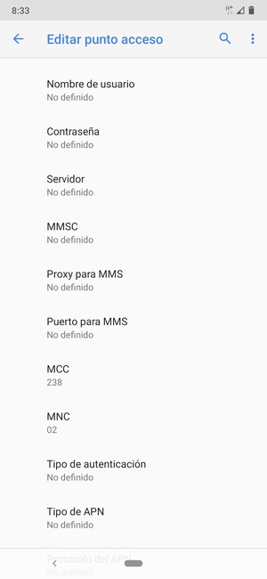 Desplácese hacia abajo e introduzca la información de Internet