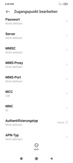 Scrollen Sie nach unten und geben Sie MMS-Informationen ein