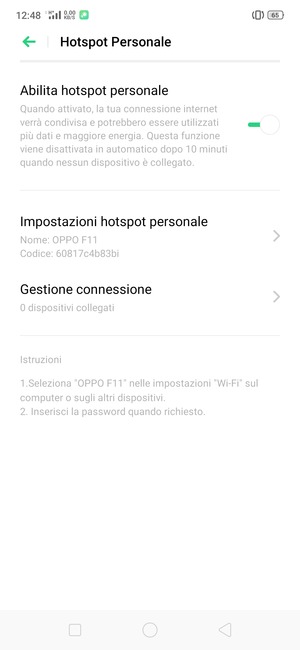 Il telefono è ora pronto per essere usato come modem