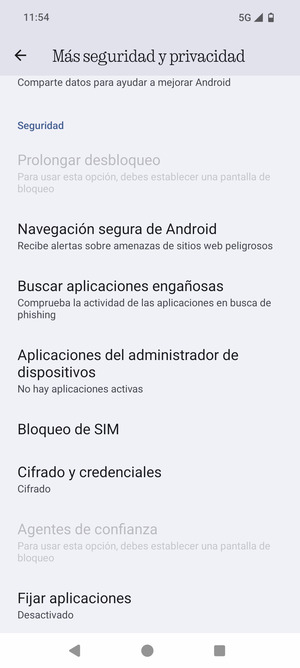 Desplácese y seleccione  Bloqueo de SIM