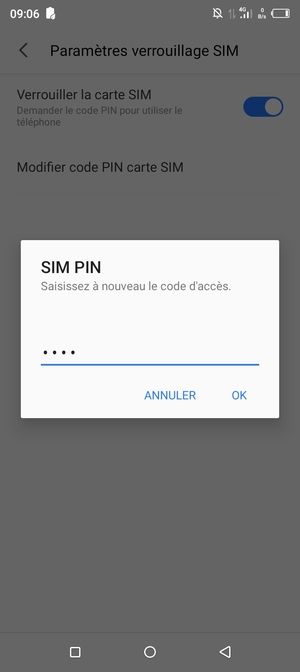 Veuillez confirmer votre nouveau code PIN de la carte SIM et sélectionner OK