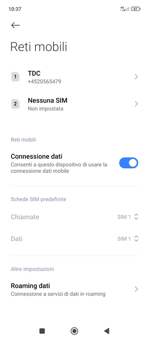 Seleziona Roaming dati