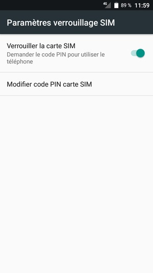 Sélectionnez Modifier code PIN carte SIM